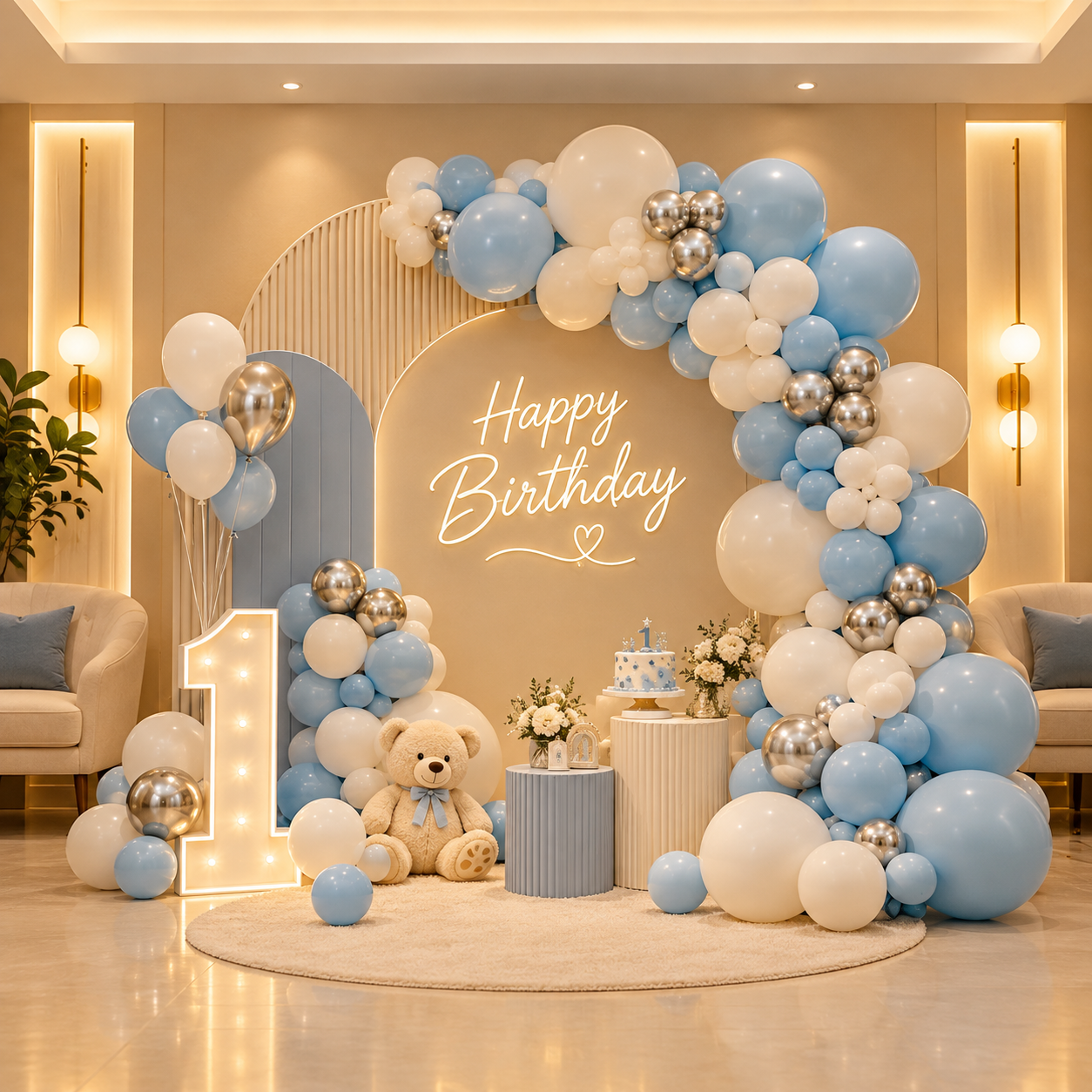 Blue Balloon Birthday Setup